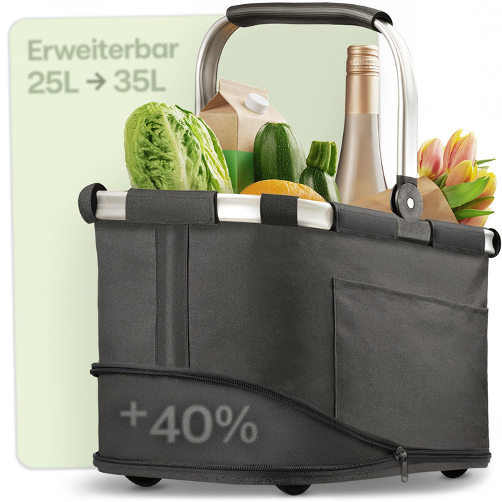 Praknu Einkaufskorb Faltbar Gross – 2 in 1 Erweiterbar 25L auf 35L – Abnehmbarer & Waschbarer Bezug