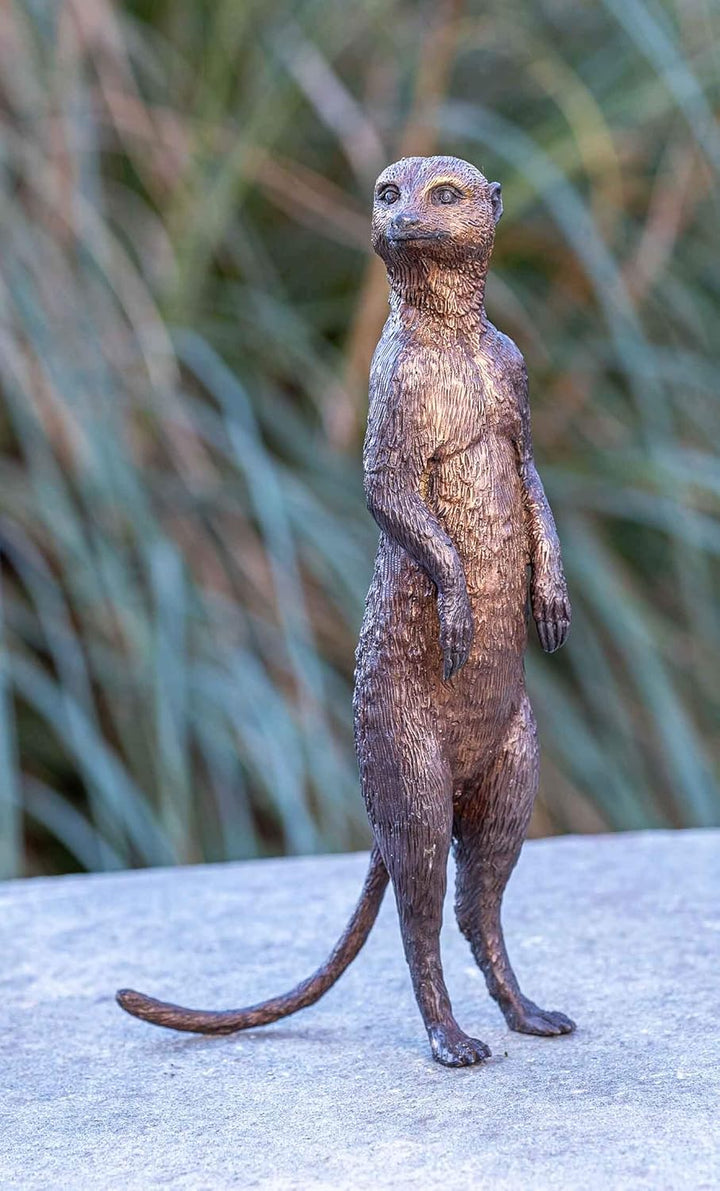 IDYL Bronze-Skulptur Erdmännchen |29x9x14 cm |Tier-Figur handgefertigt | Gartenskulptur - Wohnbereic