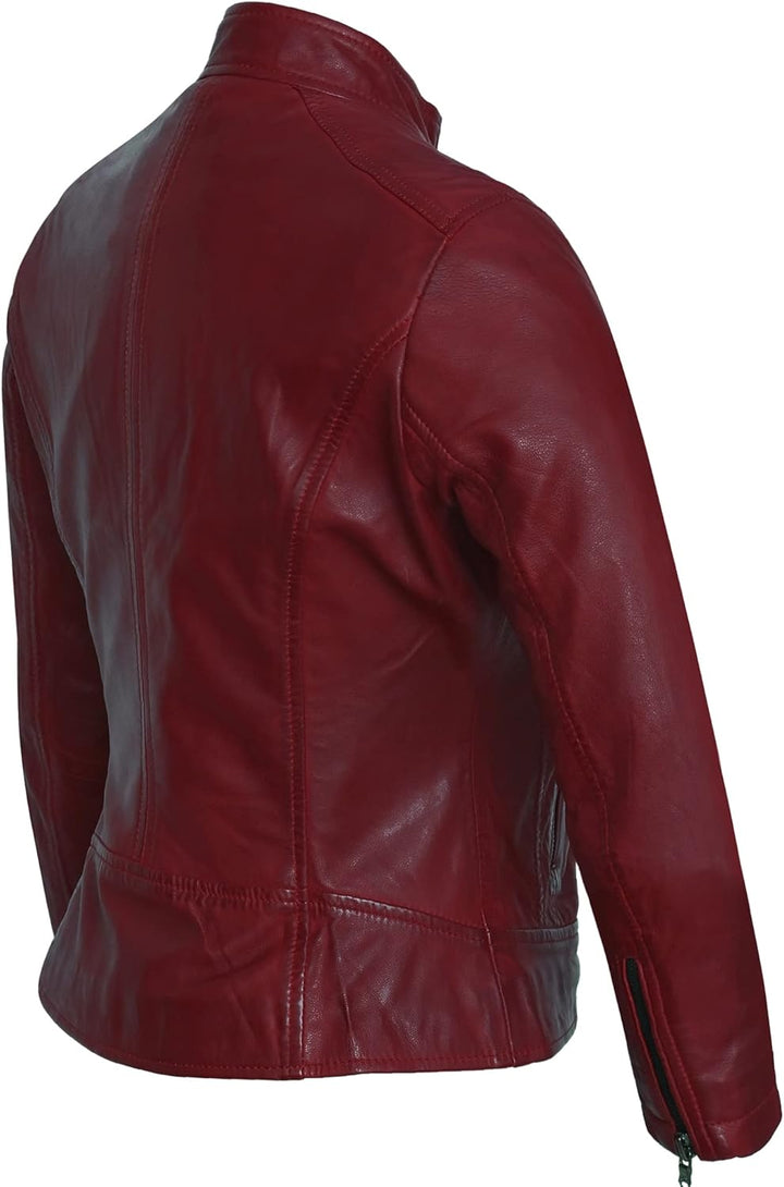 Bluepiel Damen Lederjacke KLARA Bikerjacke mit Stehkragen - Modernen Echtleder Jacke aus Lammnappa L