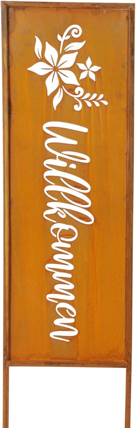 levandeo Willkommen H83cm Stele Rost Rostdeko Braun Gartenstecker Garten-Deko Gartenstecker Gartenst