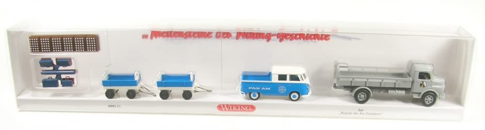 Wiking 099101 Set Beginn des Jet-Zeitalters VW-Doppelkabine MB-Getränkelieferwagen Kofferkulis Spur