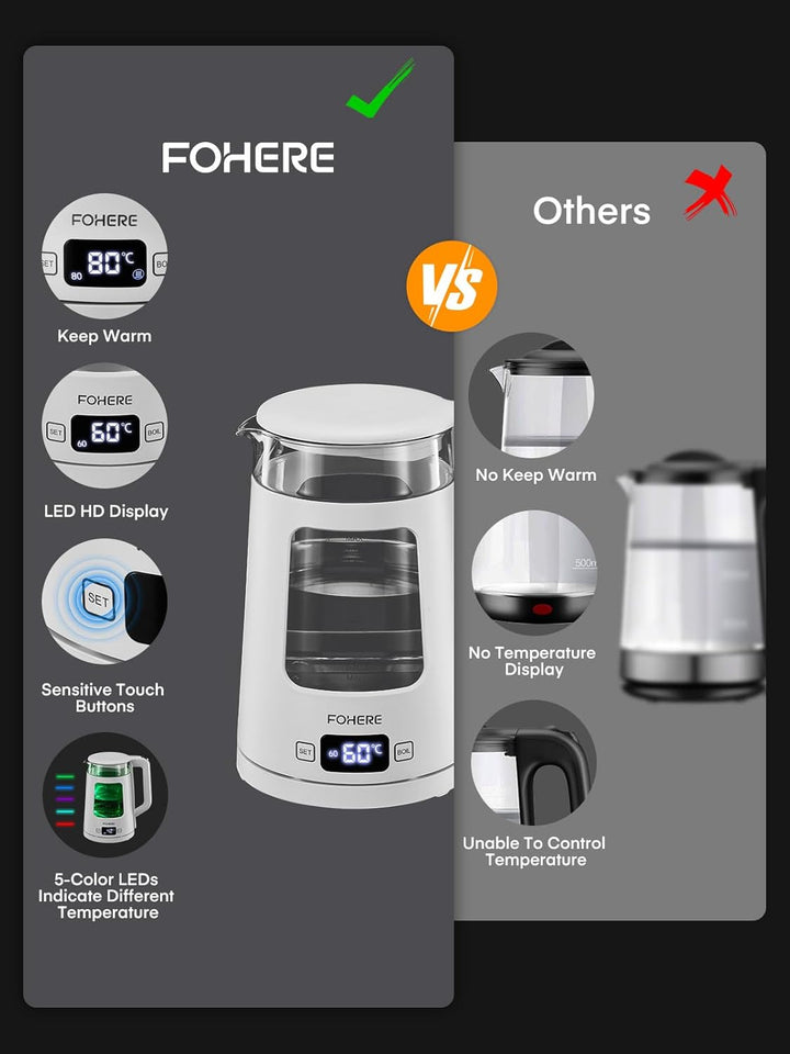 Elektrischer Wasserkocher mit Temperatureinstellung,1.7L Glas Wasserkocher mit Warmhaltefunktion, 22