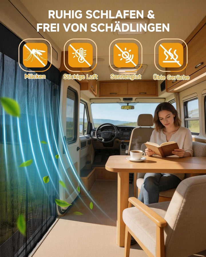 Sonnenschutznetz für Seitenfenster mit Reissverschluss & Magneten | Sonnen- & Sichtschutz für Reisen