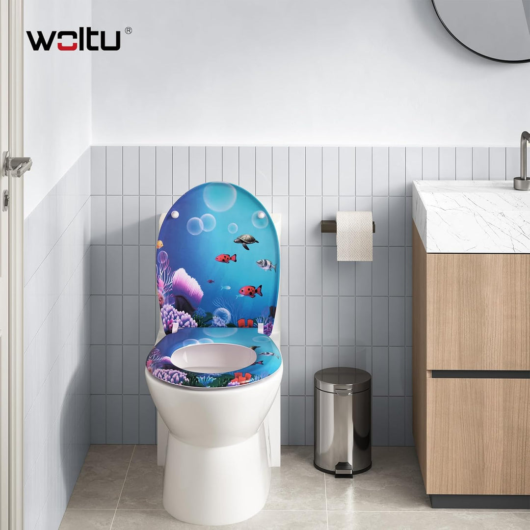 WOLTU WC Sitz mit Absenkautomatik,Toilettensitz Motiv,Klodeckel mit Quick-Release-Funktion und Antib