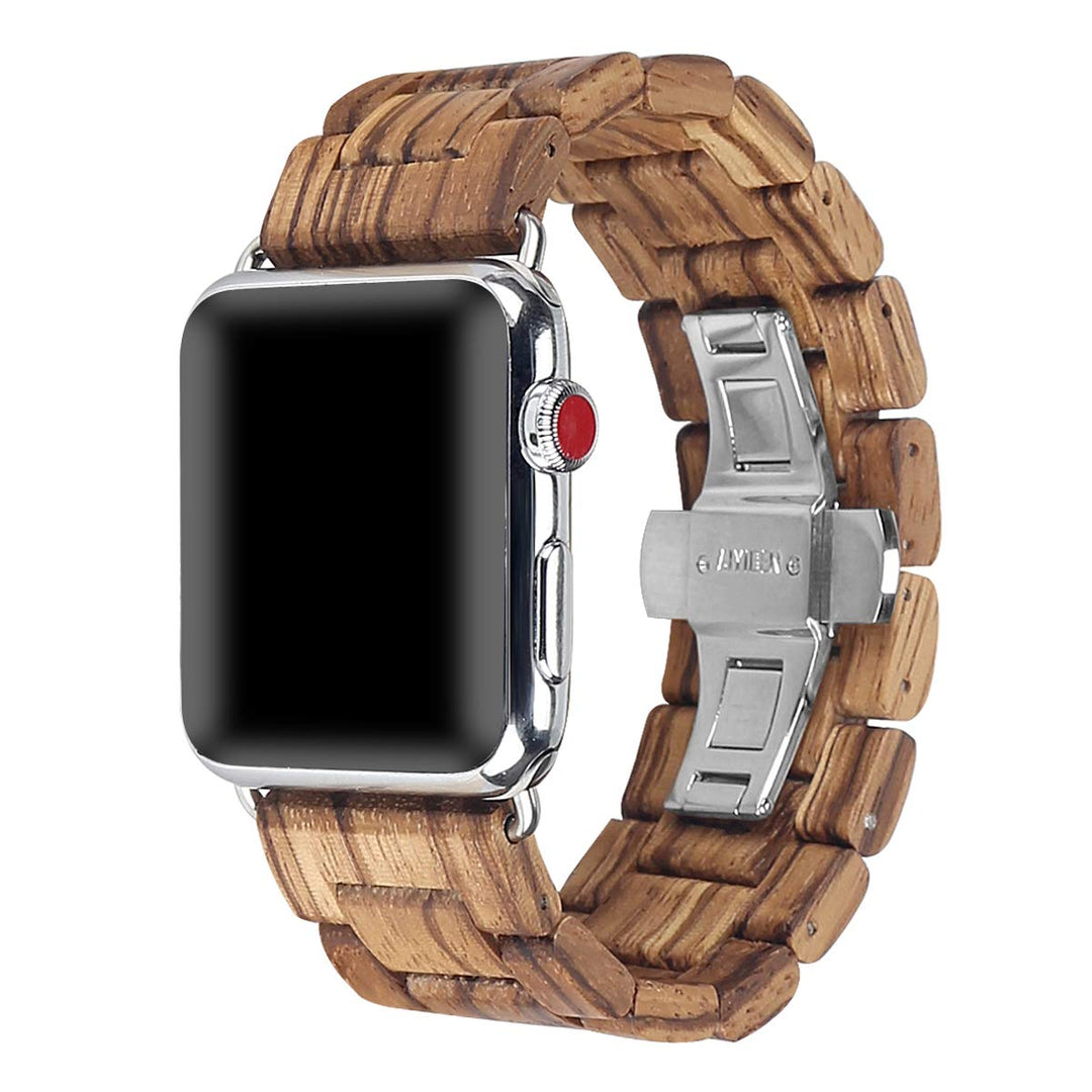 AIYIBEN Uhrenarmband aus Holz 38mm/40mm/41mm mit Schmetterlingsschnalle aus Edelstahl, kompatibel mi