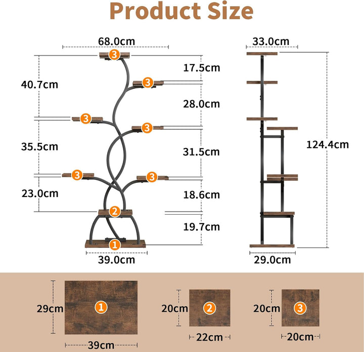 Pflanzenständer mit Wachstumslicht - 8 Ebenen Blumenständer 124cm Metall Holz Pflanzenregal - Innen
