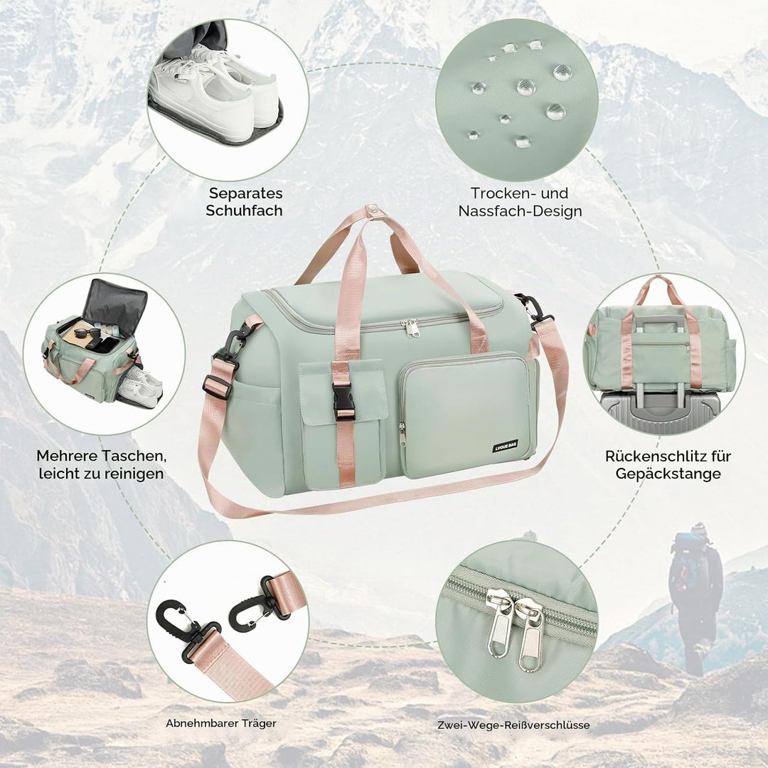 Cozary Sporttasche für Herren & Damen - 42L grosse Reisetasche Wasserdichtes Oxford-Gewebe - 3-in-1