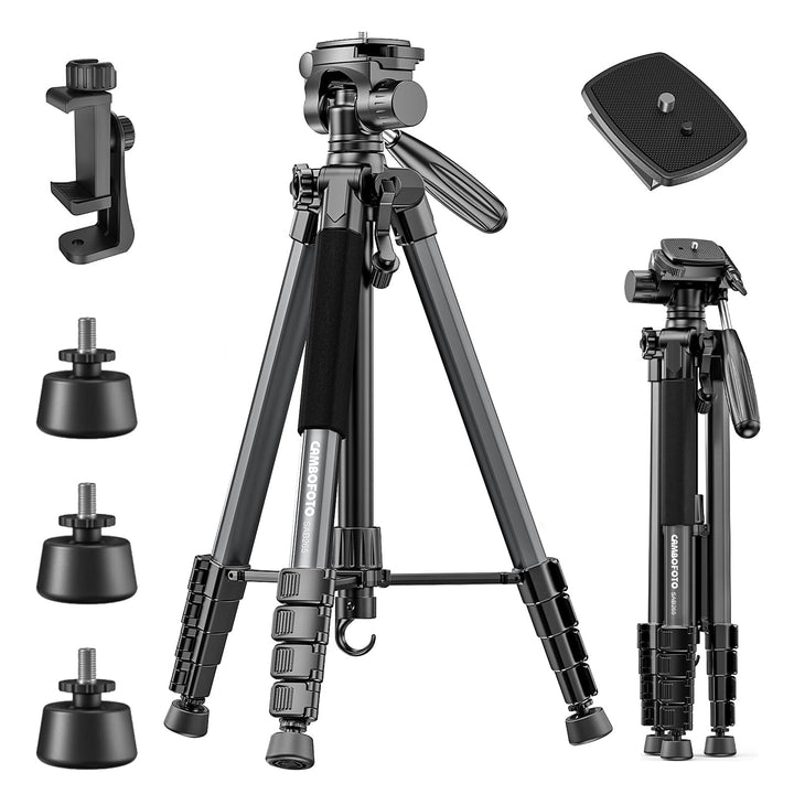 CAMBOFOTO 74"/188cm Aluminium Kamerastativ, Tragbar mit 360° Kugelkopf mit Handyhalter, 1/4 Universa