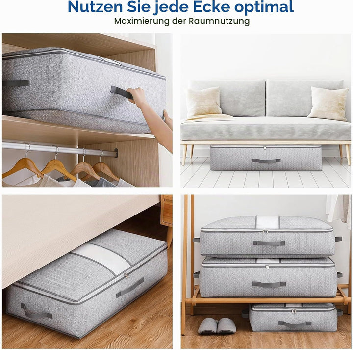 2 Stück Unterbettkommode, Unterbett Aufbewahrungsbox mit Deckel, Faltbare Kleidung Aufbewahrung Aufb
