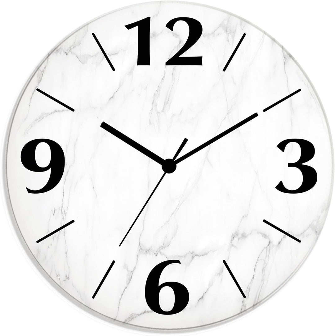 ARTLAND Wanduhr ohne Tickgeräusche aus Glas Funkuhr Ø 30 cm Rund Lautlos Ø 30 cm Weisse Marmor Stein