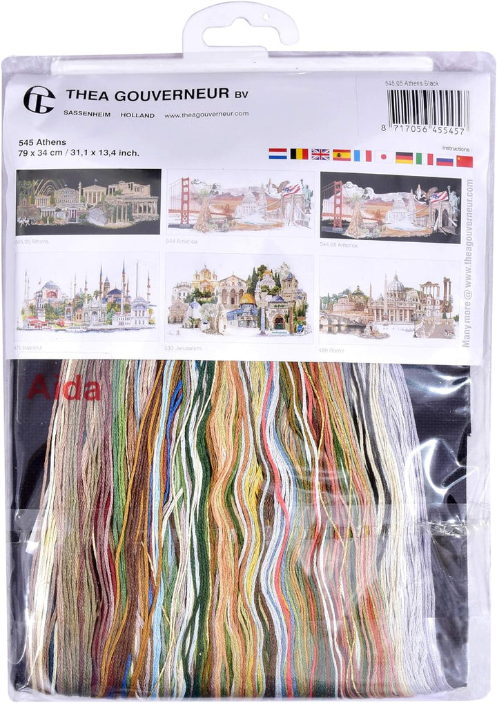 Thea Gouverneur - Kreuzstich-Set - Athen Griechenland - Aida Schwarz - 18 Count - Für Erwachsene - 5