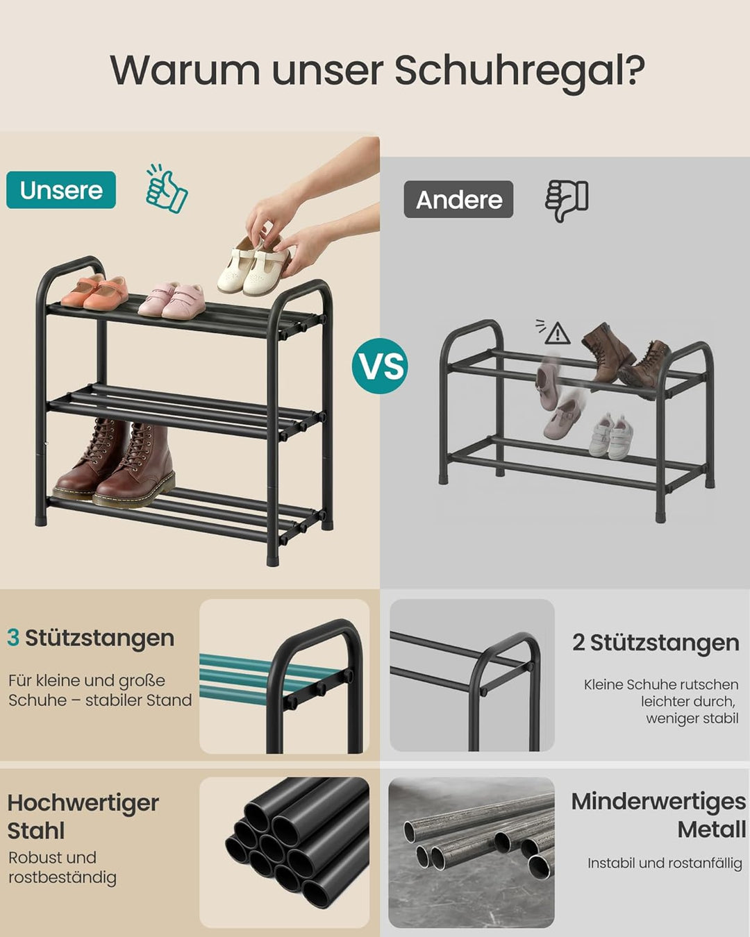 SONGMICS Schuhregal ausziehbar, Schuhablage, Schuh-Organizer mit verstellbaren Ablagen, Schuhaufbewa