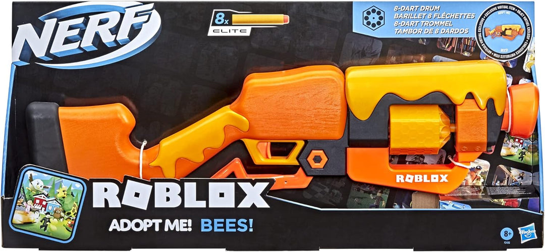 NERF Roblox Adopt Me!: Bees! Blaster, rotierende 8-Dart Trommel, 8 Elite Darts, Code zur Freischaltu