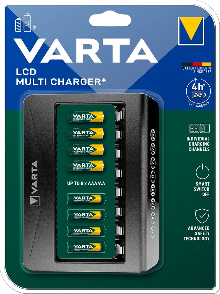 VARTA Akku Ladegerät, Batterieladegerät für wiederaufladbare AA/AAA, bis zu 8 Akku, LCD Multi Charge