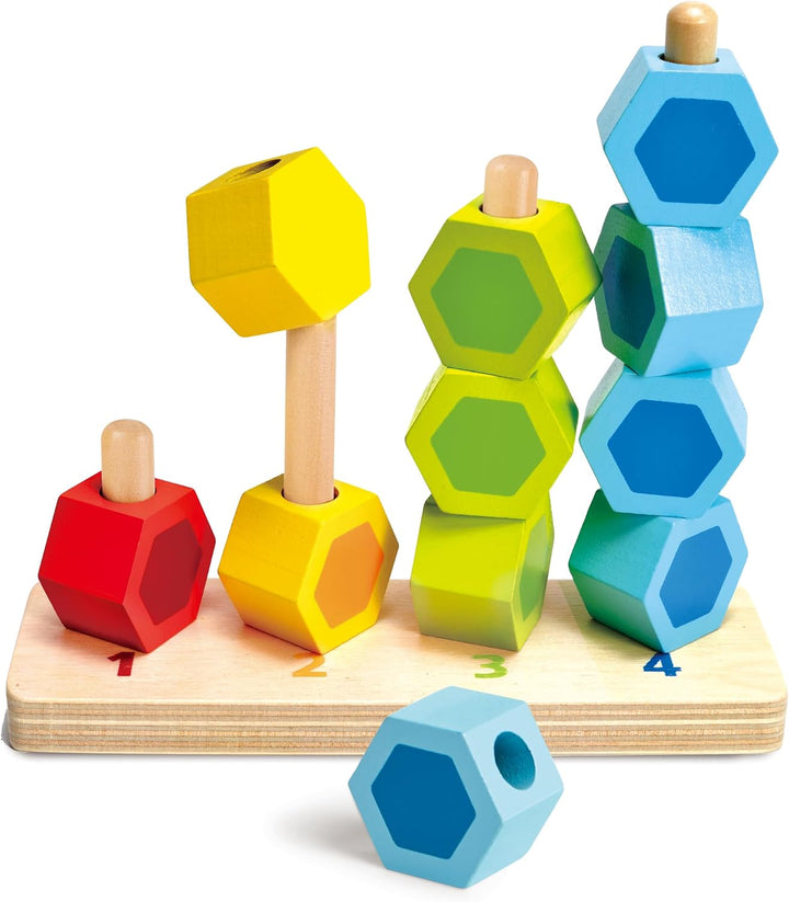 Hape Zähl- und Steckspiel, Holz Lernspielzeug, Motorikspielzeug, Zahlen &amp; Farben Lernen, Steckspiel