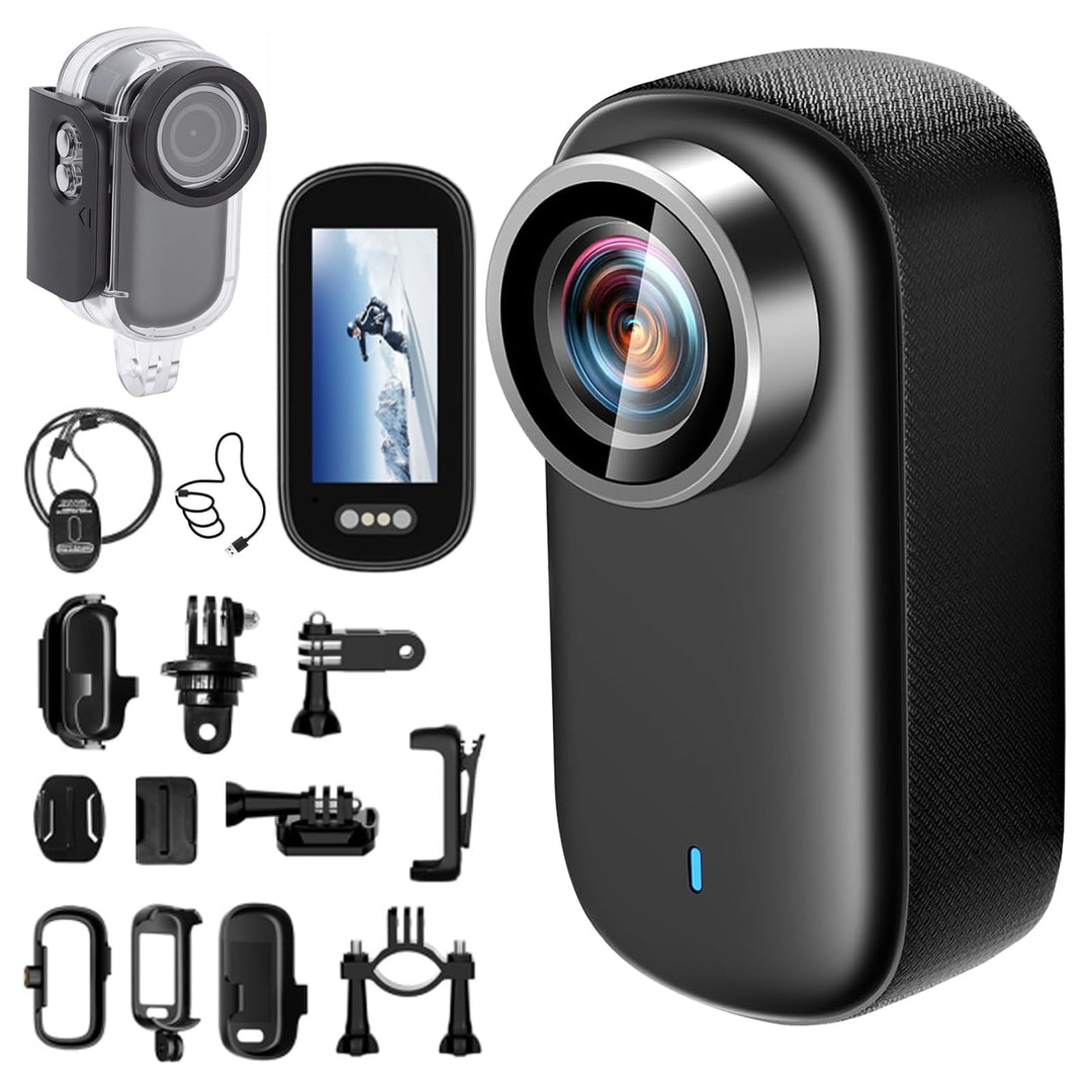 Mini Action Cam 4K WiFi mit Bildschirm und wasserfestes Gehäuse, UHD 150° Weitwinkel IP65 Bodycam, T
