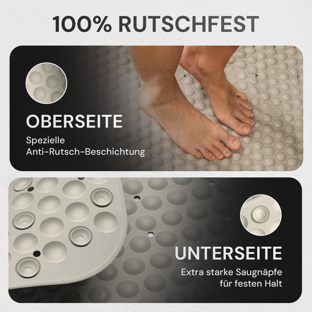 Duschmatte rutschfest 52 x 54 cm mit 2X Klebehaken 100% TPE - Robuste Antirutschmatte für Dusche & B