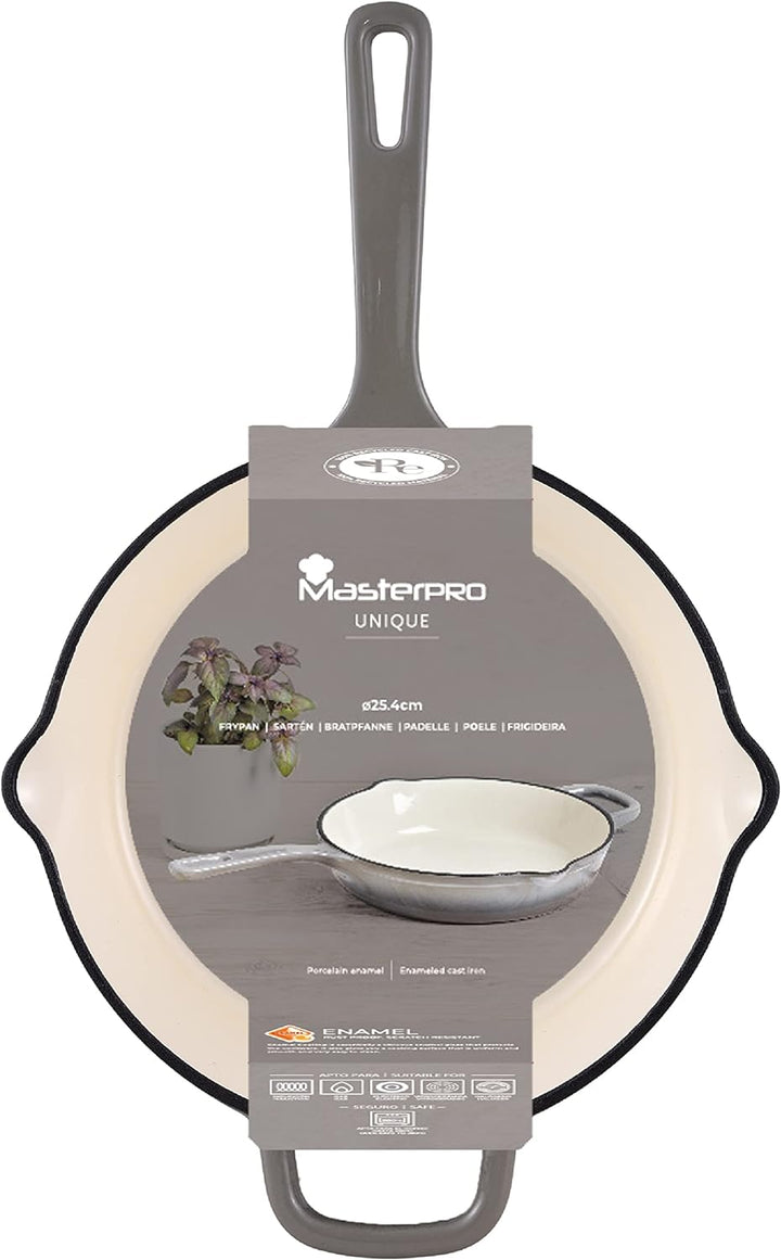 MasterPRO Unique | Pfanne aus Gusseisen | Weiss | Aus Gusseisen | Ergonomischer Griff | Küchenutensi