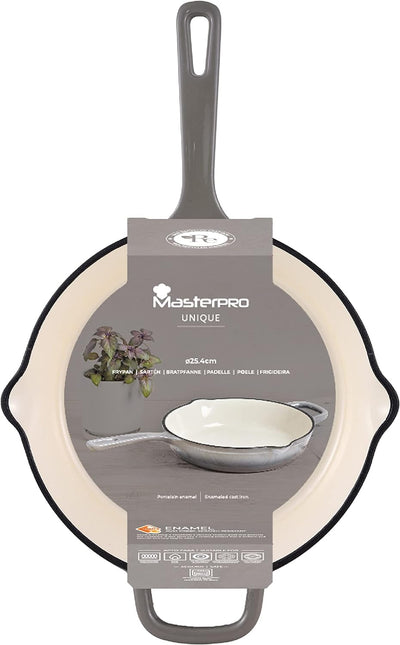 MasterPRO Unique | Pfanne aus Gusseisen | Weiss | Aus Gusseisen | Ergonomischer Griff | Küchenutensi