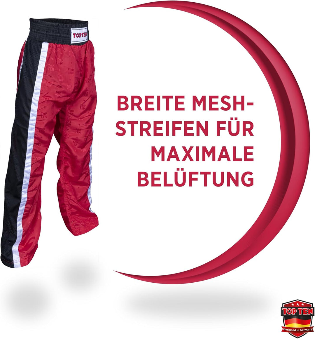 TOP TEN Kickboxhose „Mesh“ Rot - Schwarz XXL, Rot - Schwarz XXL