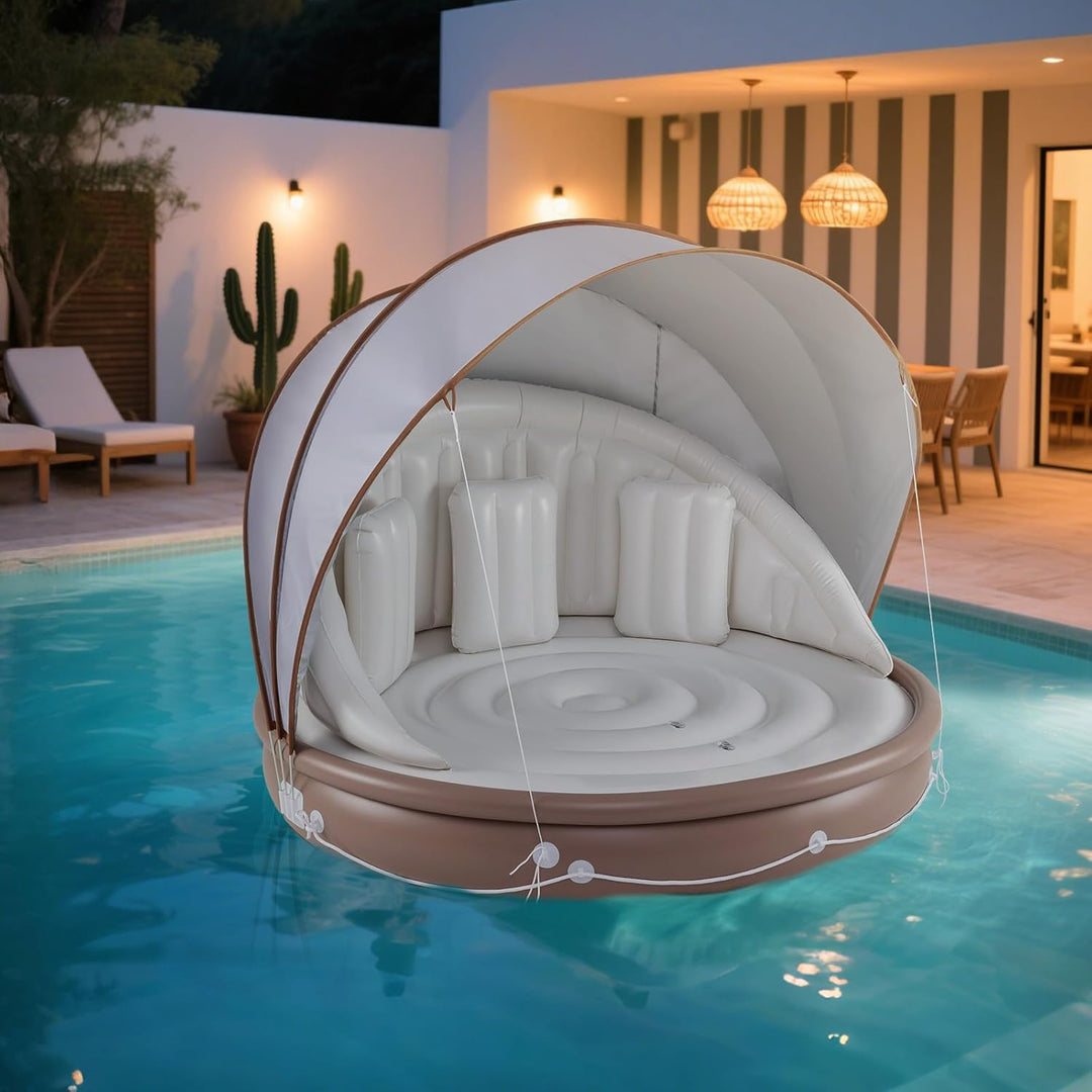 COSTWAY Aufblasbare Badeinsel mit einziehbarem Dach, Schwimminsel mit 3 bequemen Kissen, SPF 50+, Sc