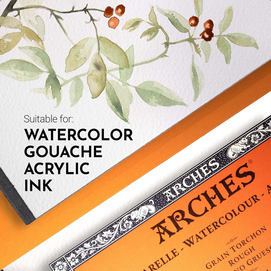 Arches 1795087 Aquarellpapier im Block (31 x 41 cm, 4-seitig geleimt, 300g/m² Grobkorn) 20 Blatt nat