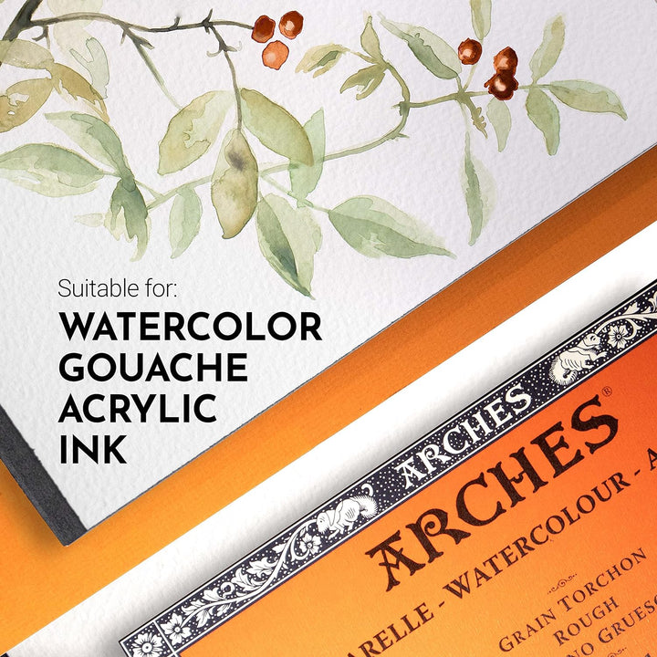 Arches 1795087 Aquarellpapier im Block (31 x 41 cm, 4-seitig geleimt, 300g/m² Grobkorn) 20 Blatt nat