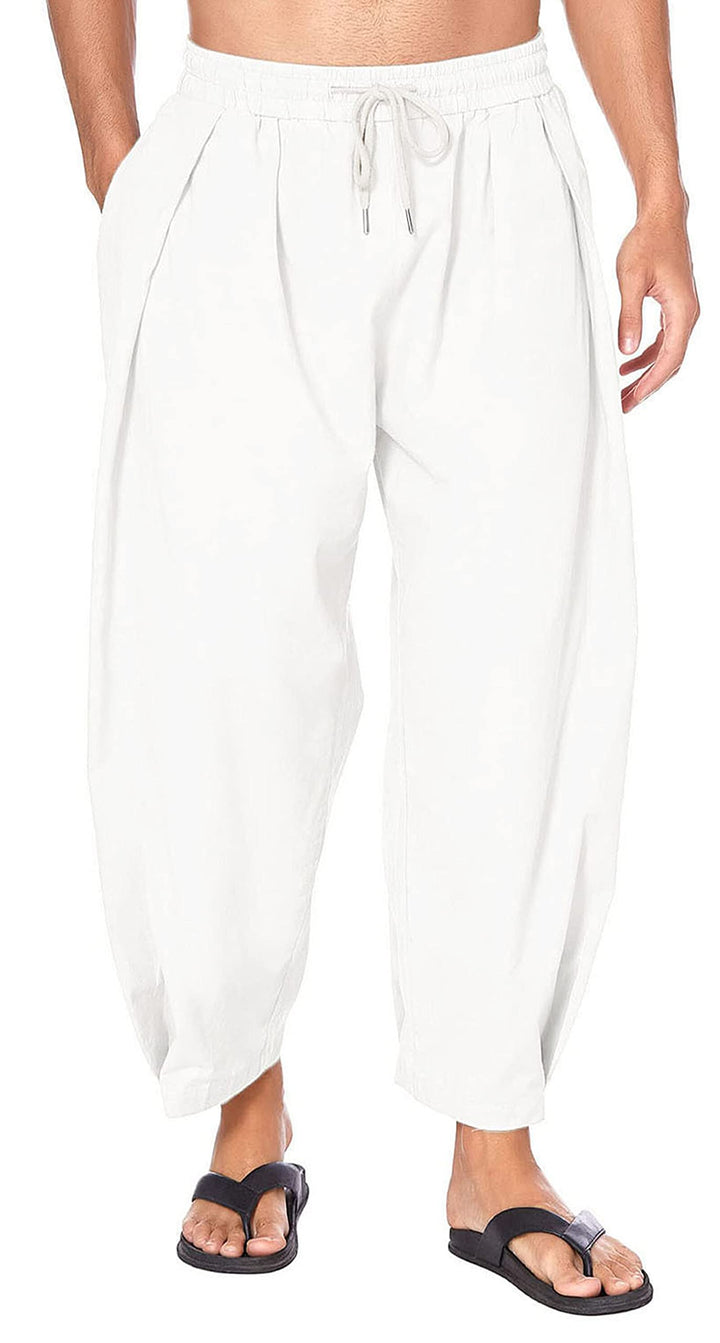 FEOYA Herren Haremshosen Baumwolle Leinen Kordelzug Leichte Haremshosen Elastische Taille Baggy Hose