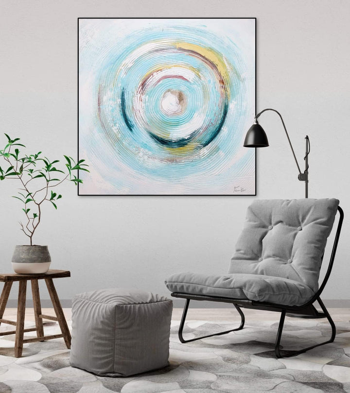 KunstLoft Leinwandbild | 100% HANDGEMALT | 80x80cm | Gemälde 'Gleaming Swirl' | Abstrakt | Blau Weis