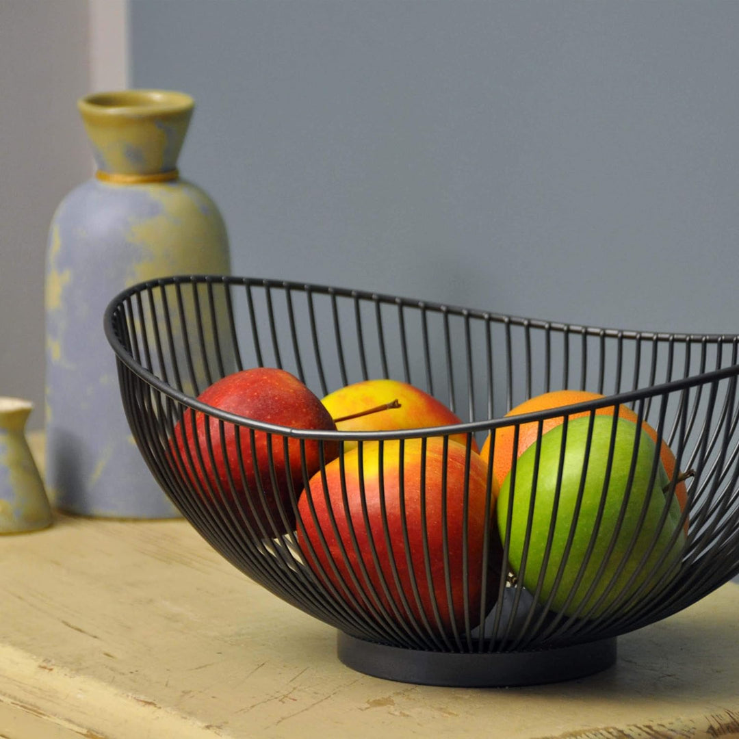 CALUTEA Moderne Obstschale // Metall // Stahlgrau - Schwarz // dekorativer Designer