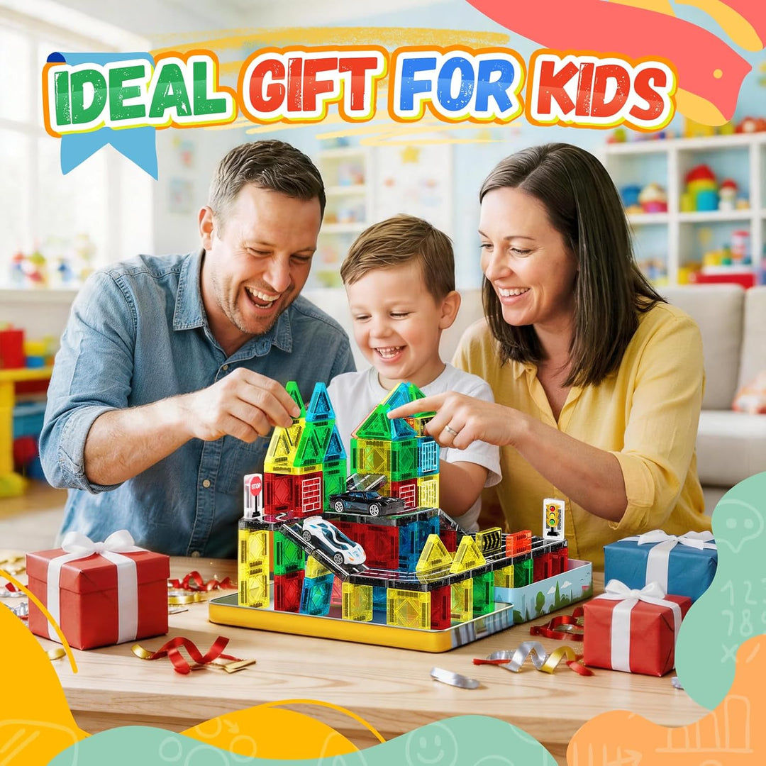 iKidiki 58 Stück Mini Magnetische Bausteine Reiseset, Spielzeug ab 2 3 4 5 6 Jahre Junge Mädchen Rei