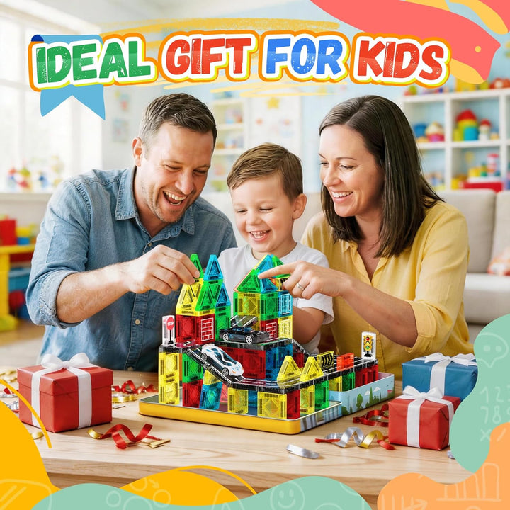 iKidiki 58 Stück Mini Magnetische Bausteine Reiseset, Spielzeug ab 2 3 4 5 6 Jahre Junge Mädchen Rei