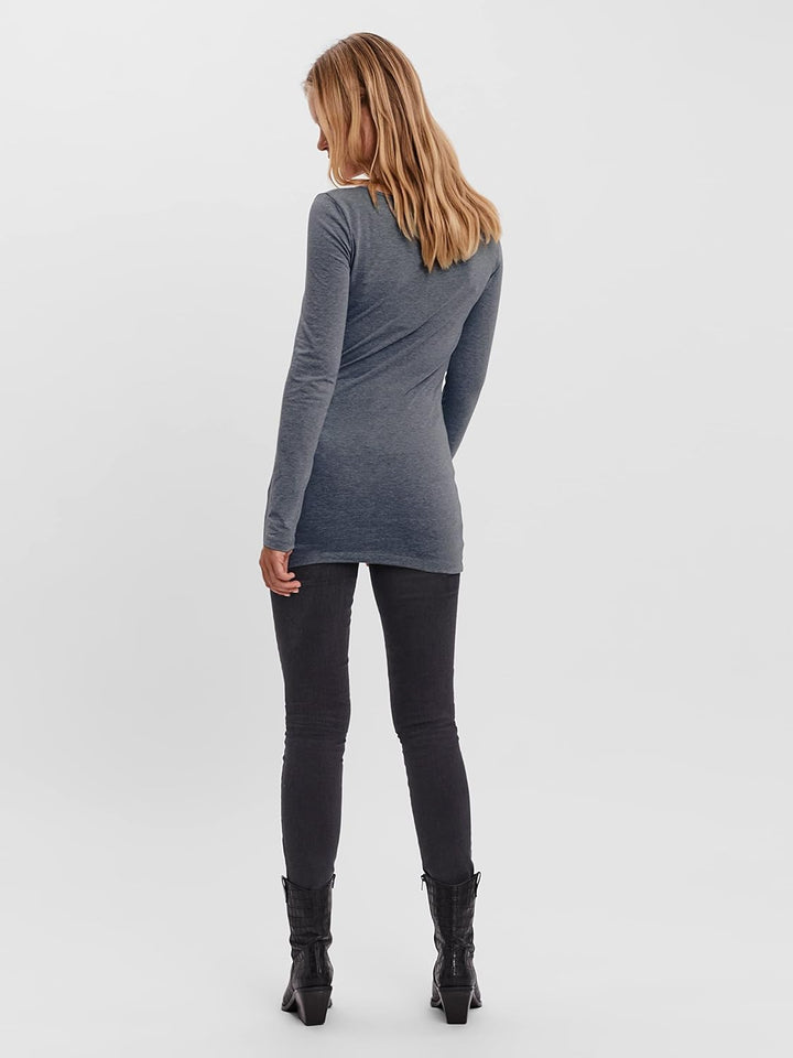 VERO MODA Female Top VMMAXI 2-Pack T-Shirt S Blau/Braun (1x Ombre Blue Melange/ 1x Walnut Melange),