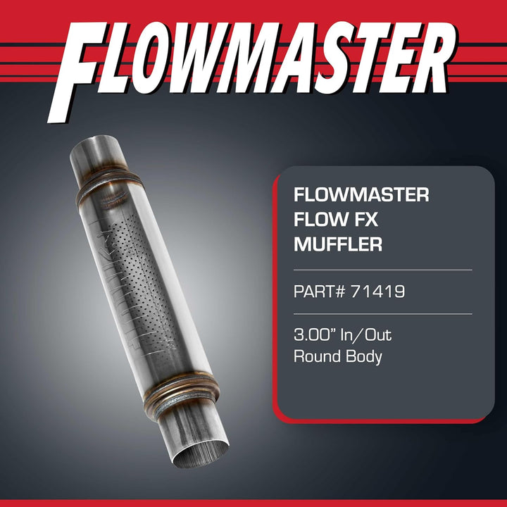 Flowmaster 71419 Edelstahl Sound Auspuffschalldämpfer FlowFX Schalldämpfer, 3" In/Out, Runder Körper