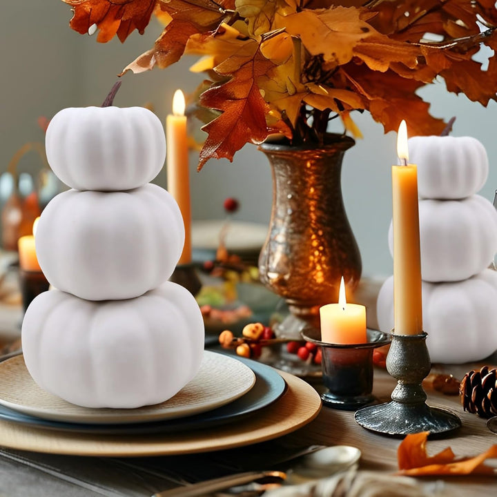 Gresorth 2 Pack Weiss Kürbisse Stapelbar Gefälschte Künstliche Halloween Deko DIY Lackierbar Kürbis