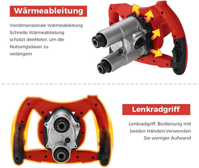 Anbull 2500W Farb und Mörtelrührer, Rührwerk Mörtelrührer, 2-Getriebe Betonrührer Rührwerk, 40-90L H