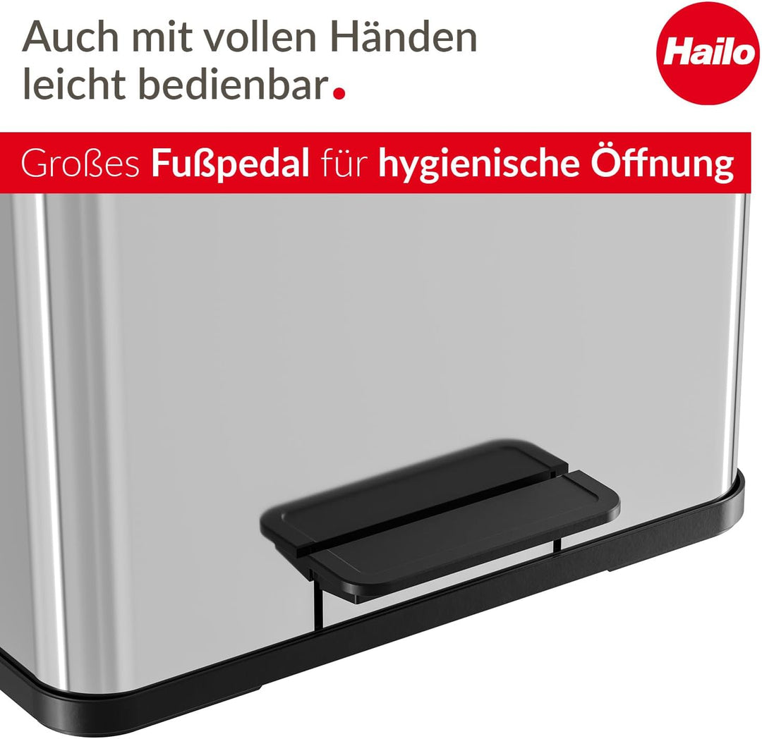 Hailo Öko duo Plus L | Mülltrenner 17 + 9 Liter | 26 Liter | Edelstahl | Soft Close Deckeldämpfung |