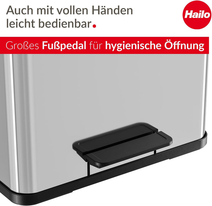 Hailo Öko duo Plus L | Mülltrenner 17 + 9 Liter | 26 Liter | Edelstahl | Soft Close Deckeldämpfung |