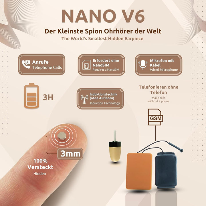 PingaOculto Spion Kopfhörer für Prüfung GSM Mini Nano Unsichtbare Kopfhörer für SIM-Karte mit Mikrof