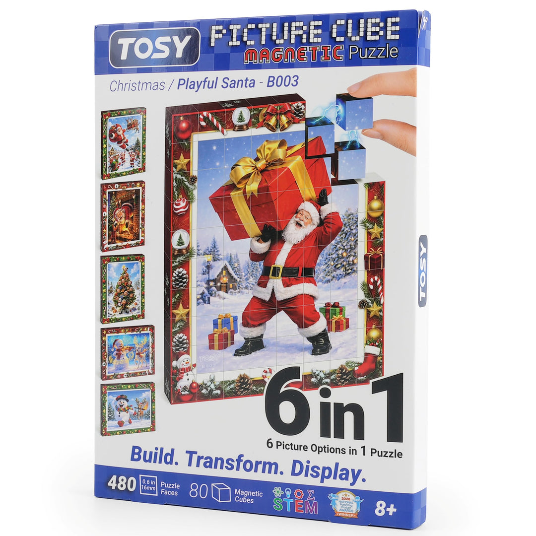 TOSY Picture Cube Playful Santa: 6-in-1 magnetisches Bilderpuzzle, 80 Blöcke, 488 Flächen/Magnete, 0