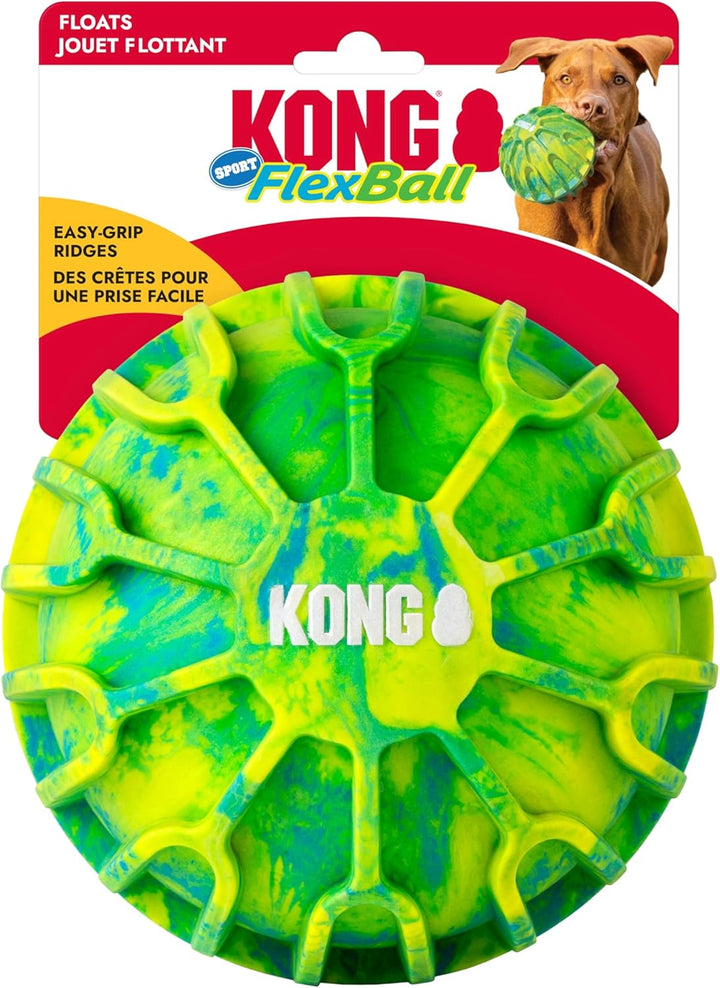 Kong Sport FlexBall – strapazierfähiges, federndes Apportierspielzeug mit Quietscher und griffigen R