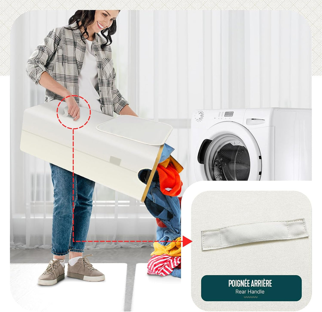 VOUNOT Wäschekorb mit Deckel 100L, Faltbarer Wäschesammler mit Herausnehmbar Wäschesäcke, Laundry Ba