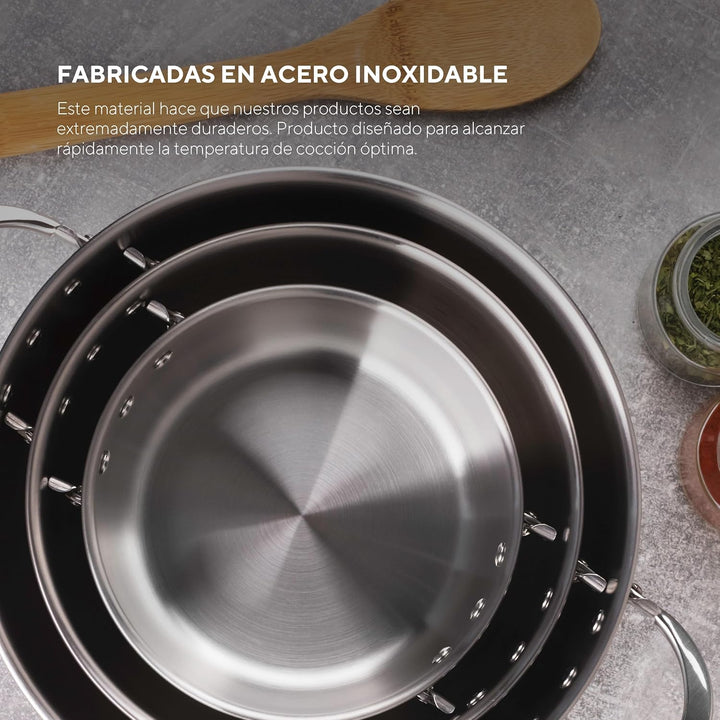 MasterPRO Foodies - Küchenbatterie - 4 -Stück -Set mit 4, 20 und 24 cm Pfannen und Glasdeckel - Herg