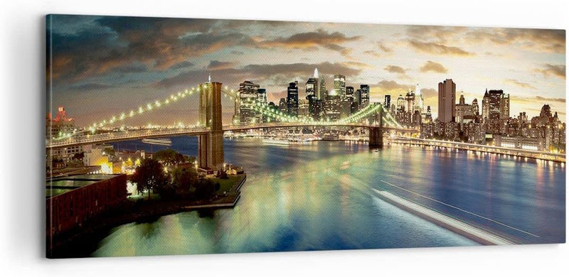 Panorama Bilder auf Leinwand 100x40cm Leinwandbild Amerika Architektur New York Gross Wanddeko Bild