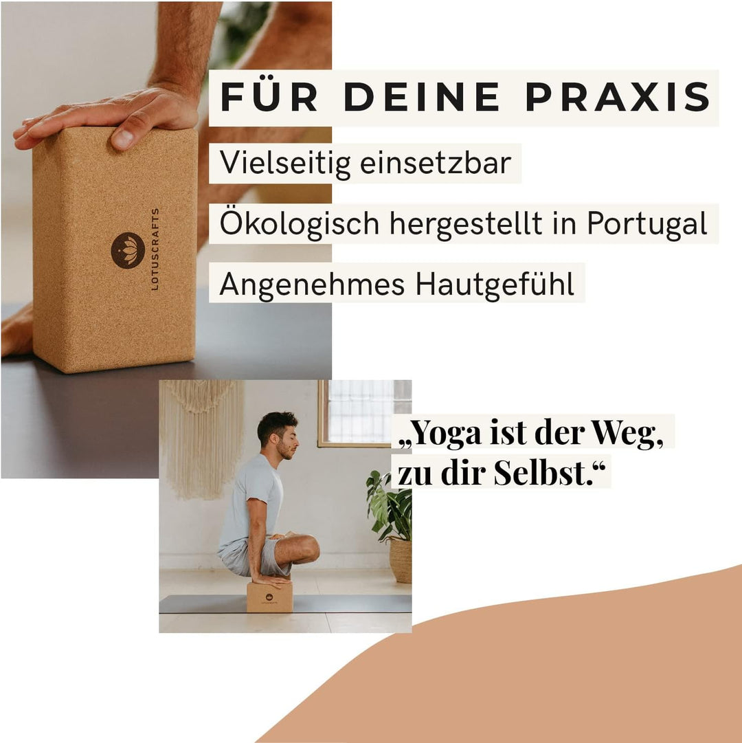 Lotuscrafts® Yoga Block Kork 2er Set oder Yoga Block Kork einzeln, Yogablöcke Made in Portugal, Yoga