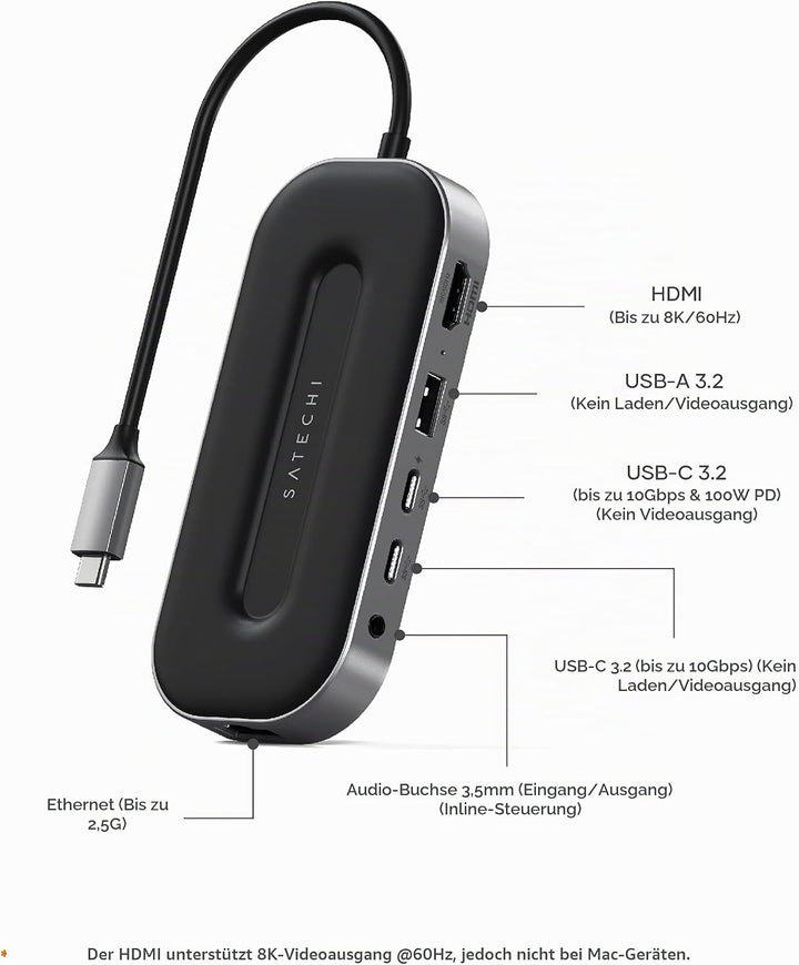 SATECHI USB4 6-in-1-Multiport-Adapter – USB-C-PD Aufladung, 8K HDMI, USB-A- und USB-C-Datenanschluss