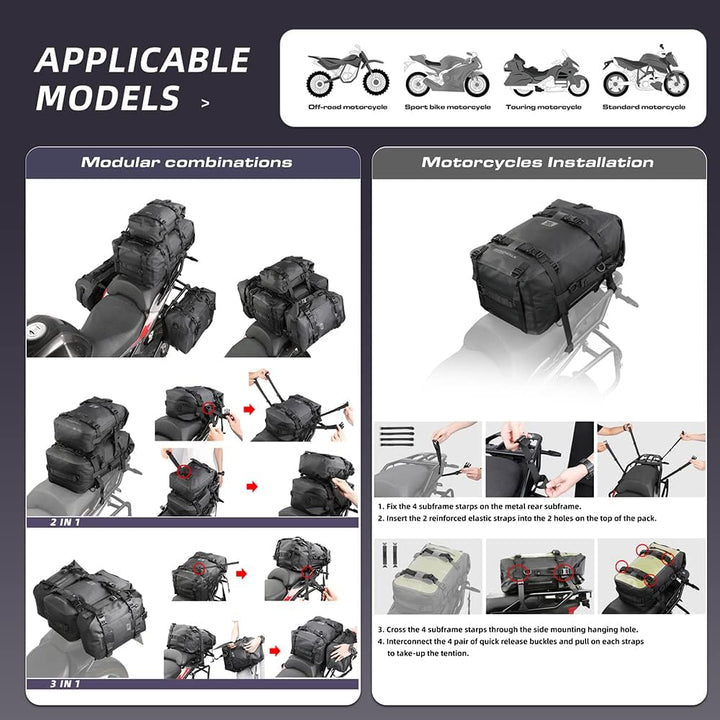Rhinowalk Multifunktionale Motorradtasche Hecktasche Motorradgepäck 30L Motorradkoffer Satteltaschen