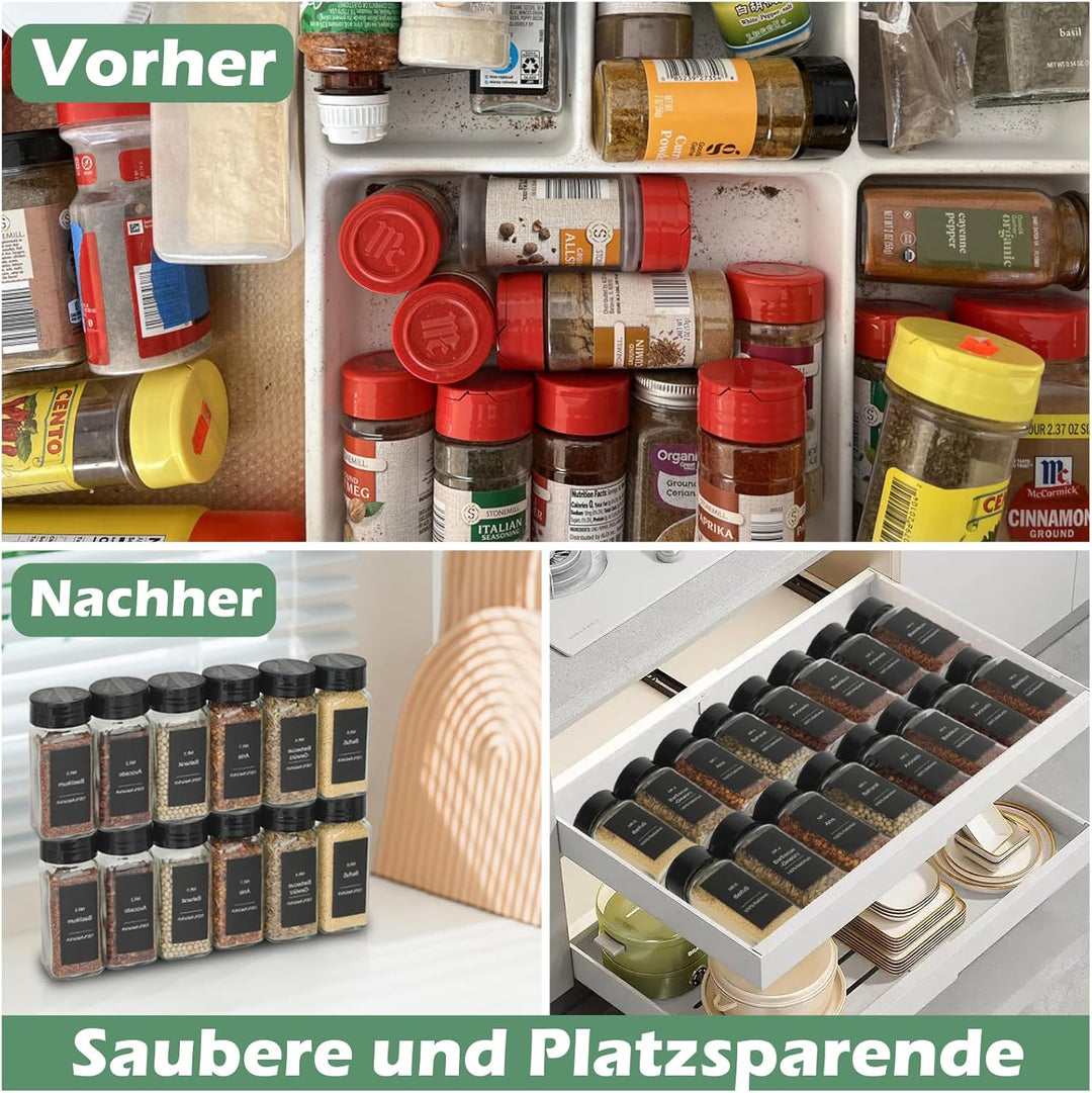 Withosent 24er Gewürzgläser Doppelkopf Schwarz Deckel, 120ml Gewürzdosen Glas Gewürzstreuer mit 144