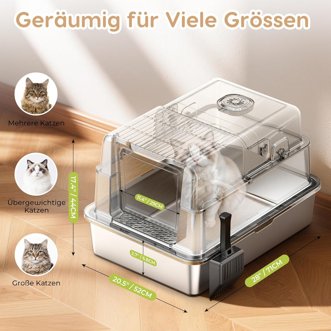 XXXL-Katzentoilette aus Edelstahl mit Deckel, PalNests Extra Grosse Geschlossene Katzentoilette aus