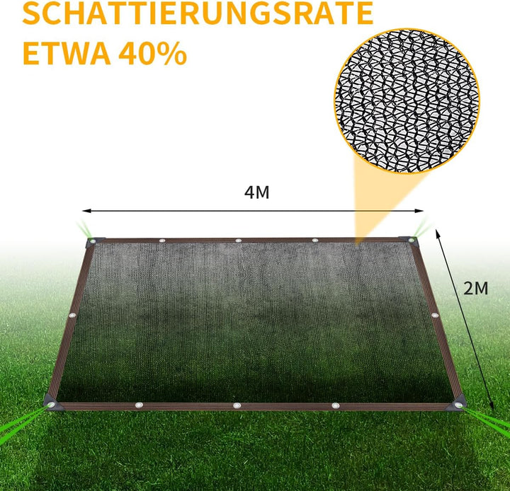 2x4M Sonnenschutz Netz Schattierungsnetz mit Ösen, 40% Sonnenschutz Leicht und Haltbarkeit Gewächsha